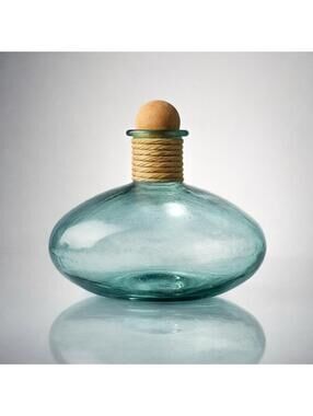 DEI Design Expressions Spain 1990s Teal Recycled Glass Balloon Bottle, 7x7.75”